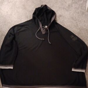 Black Hooded Poncho with Gray Accents